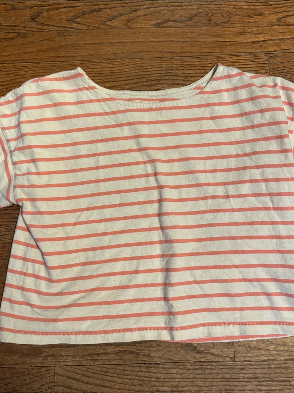 Madewell Cotton Striped Short Sleeve Cropped Tee Pink White S EUC